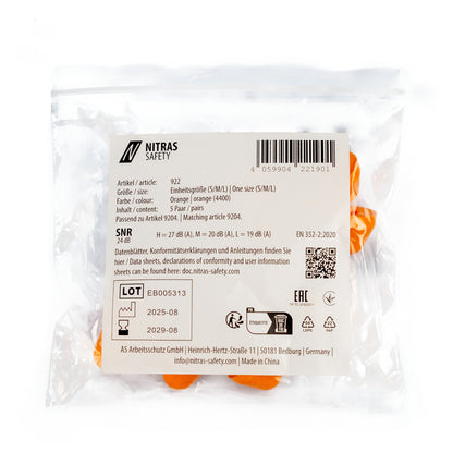 NITRAS štuple do uší, oranžové, EN 352, polybag 5 párov | Balenie (1 kus)
