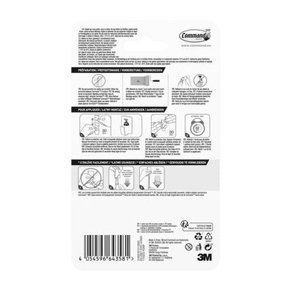 Zadná strana balenia Command™ kovový háčik veľkosť S, zlatá farba (4 háčiky, 5 pásikov) od 3M Deutschland GmbH s obrázkovým návodom, viacjazyčnými bezpečnostnými informáciami, podrobnosťami o produkte, čiarovými kódmi - ideálne pre vaše potreby samolepiaceho háčika.
