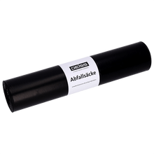 Na obrázku je rolka čiernych odpadkových vriec DEISS 95036 (500+400x1100 mm, Typ 60, 25 vriec/rolka) od spoločnosti EMIL DEISS KG (GmbH + Co.) s bielou etiketou na svetlom pozadí.