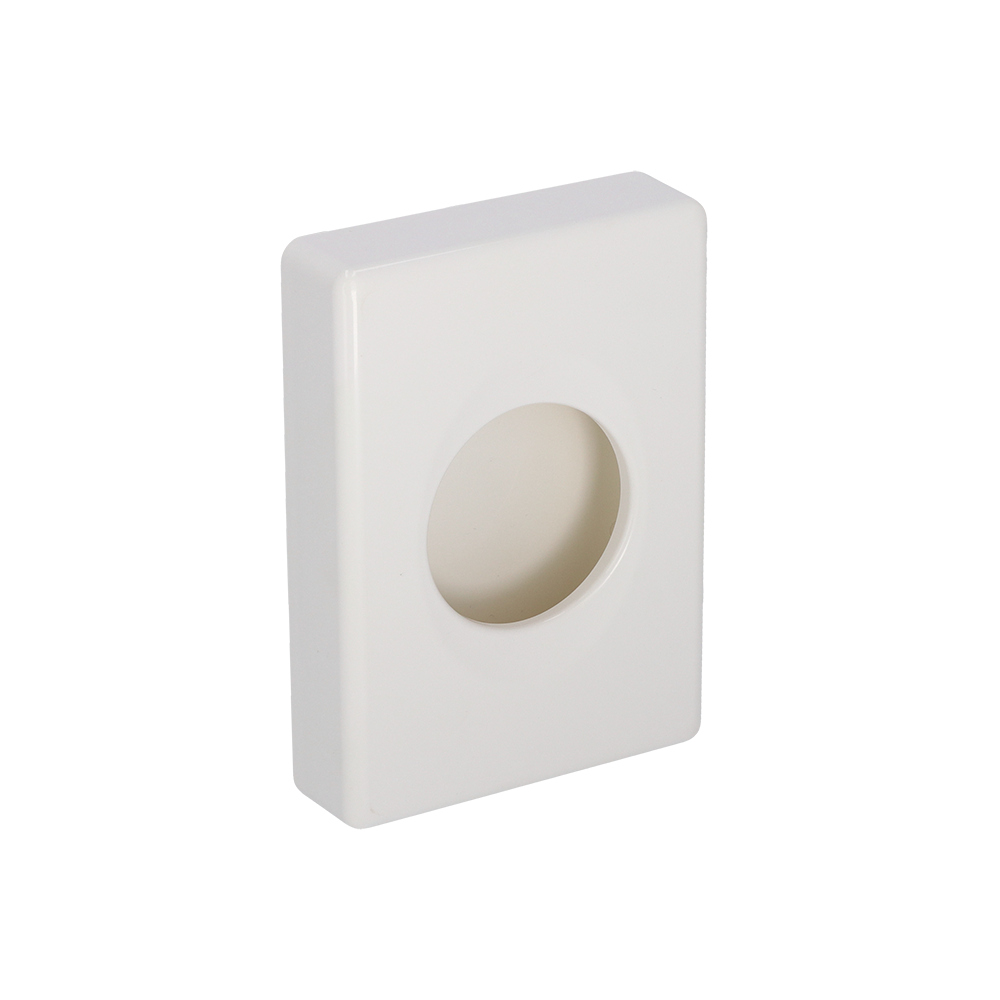 Die DEISS 99301 Dispenser Hygiene Box (100x139,5x27,5 mm, weiß) von EMIL DEISS KG ist eine weiße, rechteckige Wandplatte mit zentraler Öffnung zur Kabelführung oder hygienischen Aufbewahrung in medizinischen Einrichtungen. Packung: 25 Stück.