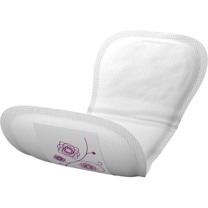 ABENA Light Mini Plus 1A, Premium od Abena Re-Seller GmbH (balenie s 16 kusmi) je mäkká, savá dámska vložka so zaoblenými okrajmi a fialovým kvetinovým dizajnom - ideálna ako inkontinenčná vložka pre ľahkú inkontinenciu.