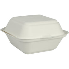 Abena Re-Seller GmbH Burgerbox Bagasse, biela je uzavretý, biely, obdĺžnikový občerstvovací kontajner s pántovým vekom z biologicky odbúrateľného a ekologického obalu.