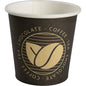 Espresso pohár "Beans", 10 cl od spoločnosti Abena Re-Seller GmbH je čierny papierový pohár s béžovým vnútrom, kruhovým logom Beans Design a nápisom "COFFEE - TEA - CHOCOLATE" v béžovej farbe. Predáva sa v baleniach po 50 kusoch.