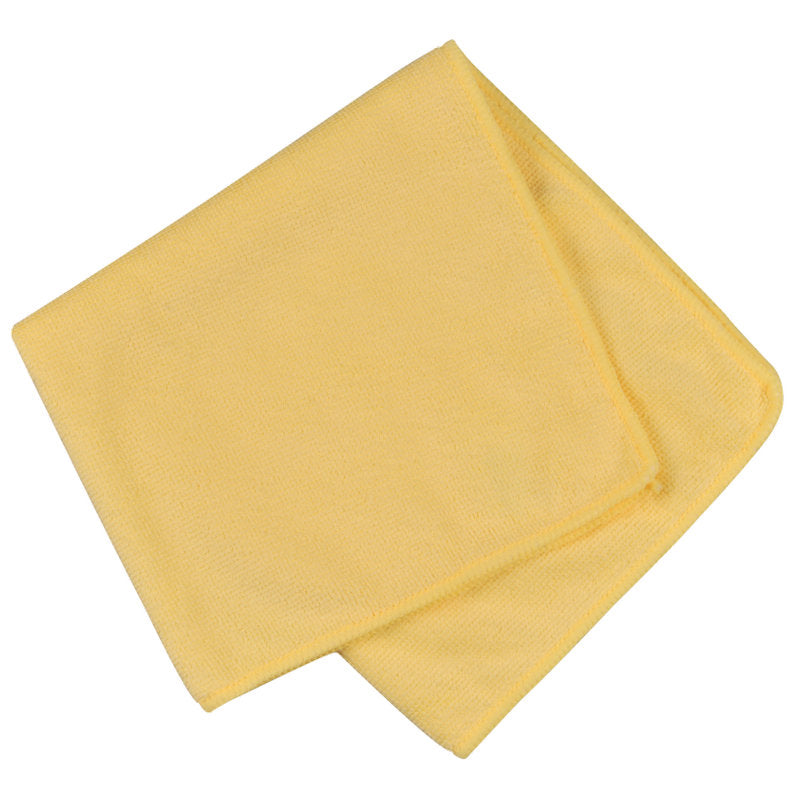 Čisto zložená žltá mikrovláknová utierka ENA Standard (40x40 cm) od spoločnosti Abena Re-Seller GmbH, s hladkými okrajmi a mäkkou textúrou, na bielom pozadí.