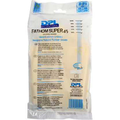 Zapečatené balenie domácich rukavíc Abena Re-Seller GmbH Latex, Žlté, Neoprén, veľkosť 9-9,5, s údajmi o produkte, návodom na použitie a informáciami o firme na prednej strane.