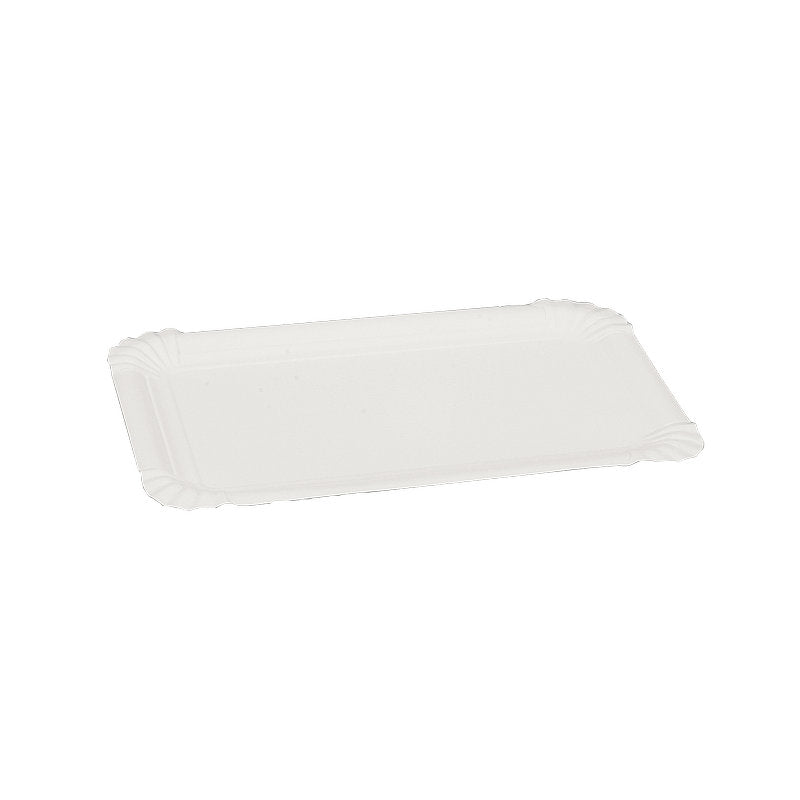 Der Abena Re-Seller GmbH Pappteller Eckig, 13x20 cm, Weiß (Packung mit 250 Paaren) ist ein umweltfreundlicher rechteckiger Pappteller mit leicht erhöhtem, gewelltem Rand-ideal für Snacks oder Gebäck.