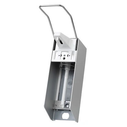 Predstavujeme nástenný dávkovač AMPri od spoločnosti AMPri Handelsgesellschaft mbH, navrhnutý pre 500 ml dezinfekčného prostriedku a mydla. Tento nástenný dávkovač má elegantný strieborný vzhľad a hygienické dávkovanie, kompletné s dlhým pákovým ovládaním pre jednoduchú obsluhu. Vo vnútri sa nachádza fľaša s tlakovou pumpou.