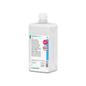 Fľaša Softaskin® pure 1000 ml od B. Braun Deutschland GmbH & Co. KG má biely obdĺžnikový dizajn s modro-bielou etiketou, ružovým logom pre znášanlivosť pokožky, skrutkovacím uzáverom a je hypoalergénnym umývacím roztokom, ideálnym pre citlivú pokožku.