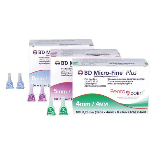 V ponuke sú tri balenia ihiel BD Micro-Fine Plus pre inzulínové perá s technológiou Pentapoint v dĺžkach 4 mm, 5 mm a 8 mm. Každé balenie obsahuje 100 ihiel s technológiou Pentapoint, ktoré zaručujú vysoký komfort. Farebne označené balenie sa perfektne hodí k rôznym inzulínovým perám. Značka: BD, Becton Dickinson GmbH.