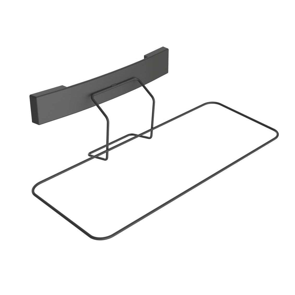 Držiak mopu Di Protect od Diversey Deutschland GmbH & Co. OHG je čierny, obdĺžnikový nástenný držiak s uhlovým dizajnom a drôteným rámom na zavesenie alebo držanie predmetov.