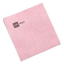 Ein einzelnes hellrosa TASKI Allegro Vliestuch von Diversey Deutschland GmbH & Co. OHG, mit "TASKI allegro" in grau in der oberen linken Ecke, auf weißem Hintergrund (50er Pack).