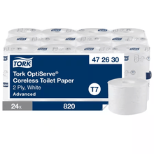 Tork OptiServe toaletný papier bez rolky, 2-vrstvový, biely, systém T7, 24 rolí po 820 listoch | balenie (24 rolí)