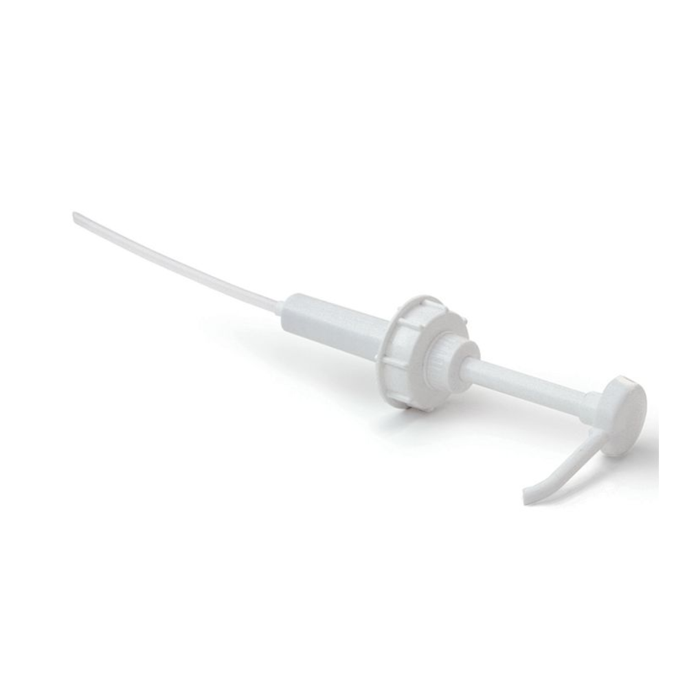 Kanistrová dávkovacia pumpa od Dr. Schumacher je biela plastová pumpa s dlhým hrotom a závitovým uzáverom, ktorá bola špeciálne vyvinutá na dávkovanie 30 ml tekutín z 2-, 5- alebo 10-litrových nádob, a preto je ideálna pre dezinfekčné produkty.