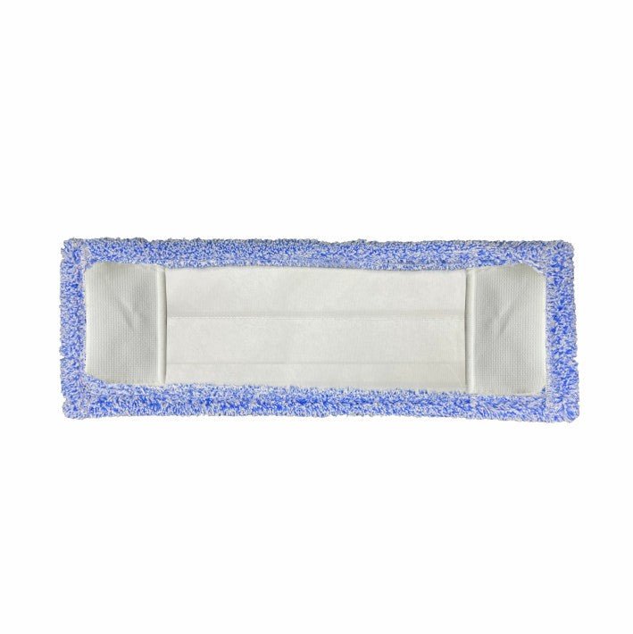 Arcora Flachpressmopp Micro Blue 2.0 od Arcora International GmbH má obdĺžnikové biele jadro so svetlomodrými mikrovláknovými okrajmi, ideálne pre čistenie podláh. Zobrazená je tu verzia so špeciálnym polyesterovým vreckom (kartón, 75 kusov).