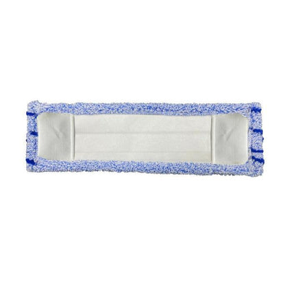 Der Arcora Flachpressmopp Runner Blue 2.0 von Arcora International GmbH hat einen weißen Spezial-Polyesterkern, blaue Mikrofaserkanten und ist auf einem einfarbig weißen Hintergrund abgebildet. Verpackt in Kartons zu 75 Stück mit Deckblatt Spezial Polyester Tasche.