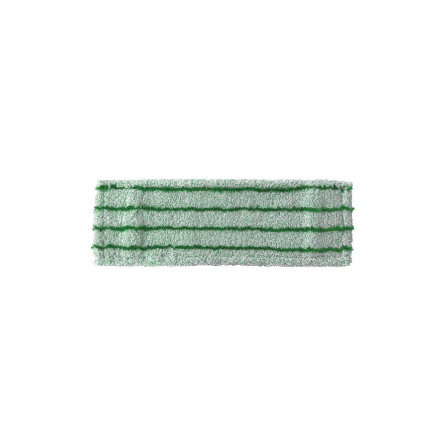 Zobrazené je Arcora RUNNER GREEN - FC BEZ KRYTU mop-pad od Arcora International GmbH s horizontálnymi zelenými pruhmi pre ekologické čistenie podláh na bielom pozadí.