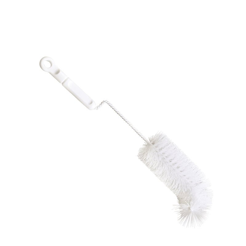 Haug Bürsten KG Detská fľaša KEFKA, NYLON 6.0 BIELA, ø0,35mm mäkká, 310xø50mm má bielu mäkkú nylonovú kefkovú hlavu s točenou kovovou rukoväťou a plastovou rukoväťou s dierkou na zavesenie - ideálna na jednoduché čistenie detských fliaš.