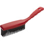 Der Haug Bürsten KG Gumminoppenhandfeger rot (1 Stück) má dlhú červenú plastovú rukoväť s otvorom na zavesenie a čierne štetiny, ideálne na čistenie hladkých povrchov. Zobrazené na bielom pozadí.
