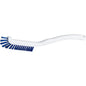 Haug Bürsten KG KLÁVESNICOVÁ KEFKA má mäkké modré PBT štetiny (Ø0,25 mm) a bielu, zakrivenú rukoväť s otvorom na zavesenie; ideálne na čistenie klávesníc. Rozmery: 220x15x19mm. Zobrazené na bielom pozadí.