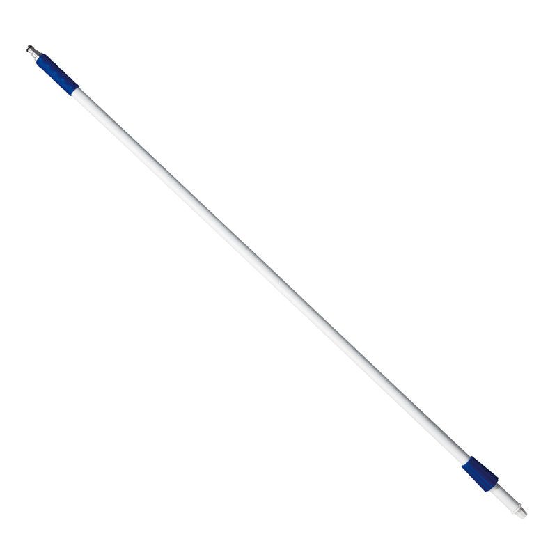 Der Haug Bürsten KG FIBERGLASSTIEL,SCHLAUCHANSCHL. 1450MM,F.GARDENA SCHLAUCHANSCH je biela sklolaminátová tyč s modrými rukoväťami a kovovými hrotmi, s dĺžkou 1450 mm, na bielom pozadí.