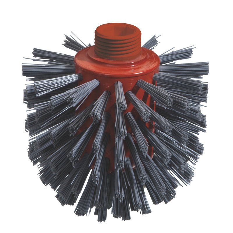 METAL DETECT WOLFBÜRSTE od Haug Bürsten KG je valcovitá, sivá PBT-kefa (135xØ120mm) s tvrdými, Ø0,60mm hrubými štetinami a závitovým nástavcom na upevnenie - ideálna na použitie v potravinárskom priemysle.