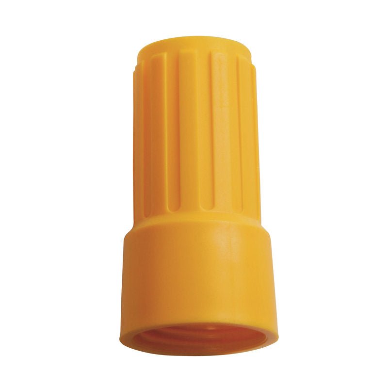 Matica pre adaptér E1100019 od Haug Bürsten KG je žltý plastový konektor s rebrovaným valcovitým tvarom a uzavretým koncom, ktorý sa používa na bezpečné elektrické spojenia vodičov.