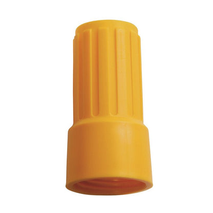 Matica pre adaptér E1100019 od Haug Bürsten KG je žltý plastový konektor s rebrovaným valcovitým tvarom a uzavretým koncom, ktorý sa používa na bezpečné elektrické spojenia vodičov.