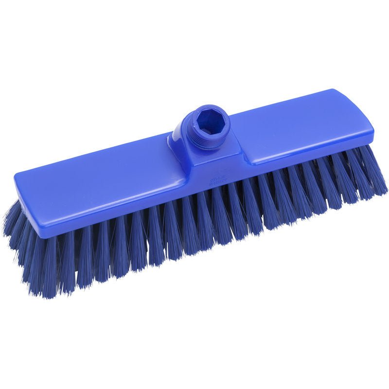 Metla BESEN, UNGESCHL. ø 0,25MM WEICH 300X70X50MM od Haug Bürsten KG v modrej farbe má mäkké štetiny a centrálny otvor na rukoväť. Obdĺžniková metla je prezentovaná na bielom pozadí.