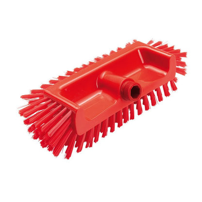 ECKENSCHRUBBER Ø0,50MM STREDNÝ (320x125x40-50mm) od Haug Bürsten KG je červený čistiaci nástroj s pevnými, vonkajšie ohnutými štetinami a závitovým otvorom - ideálny pre ťažko dostupné rohy.