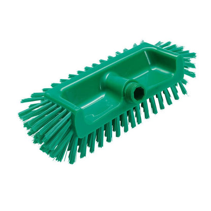 ECKENSCHRUBBER Ø0,50MM STREDNÝ (320x125x40-50mm) od Haug Bürsten KG je zelená, obdĺžniková hlava kefy s tuhými bočnými a spodnými štetinami, ideálna na čistenie ťažko dostupných rohov a má centrálny závitový otvor na upevnenie násady.
