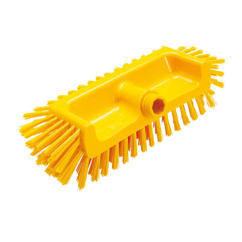 ECKENSCHRUBBER Ø0,50MM STREDNÝ (320x125x40-50mm) od Haug Bürsten KG je obdĺžnikový čistiaci nástroj s pevnými štetinami po celom obvode a závitovým otvorom - ideálny pre ťažko dostupné rohy.