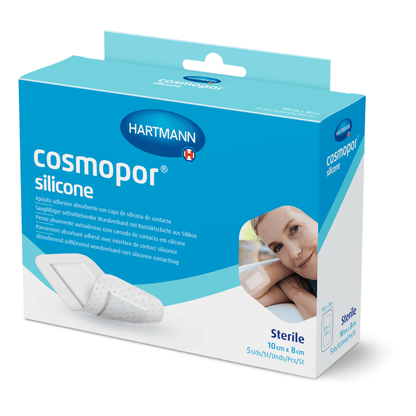 Hartmann Cosmopor® silikón, sterilný, jednotlivo zapečatený; v skladacích škatuliach s eurozávesom, 10 x 8 cm