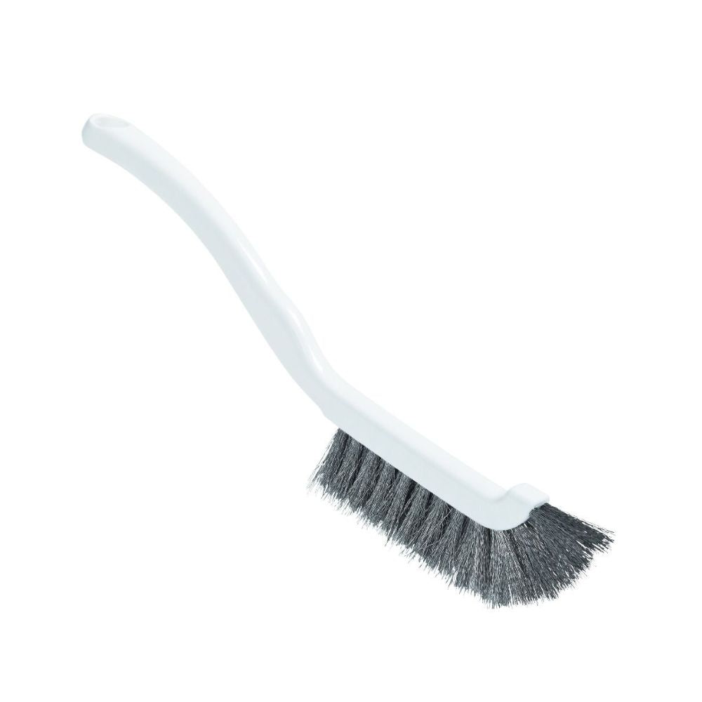 Kefka na škáry od Haug Bürsten KG má bielu rukoväť a čierne štetiny pre bezpečný úchop. S hustými, šikmými štetinami z nerezovej ocele je ideálna na efektívne drhnutie v priemyselných oblastiach a poskytuje trvanlivosť a presnosť pri každej čistiacej úlohe.
