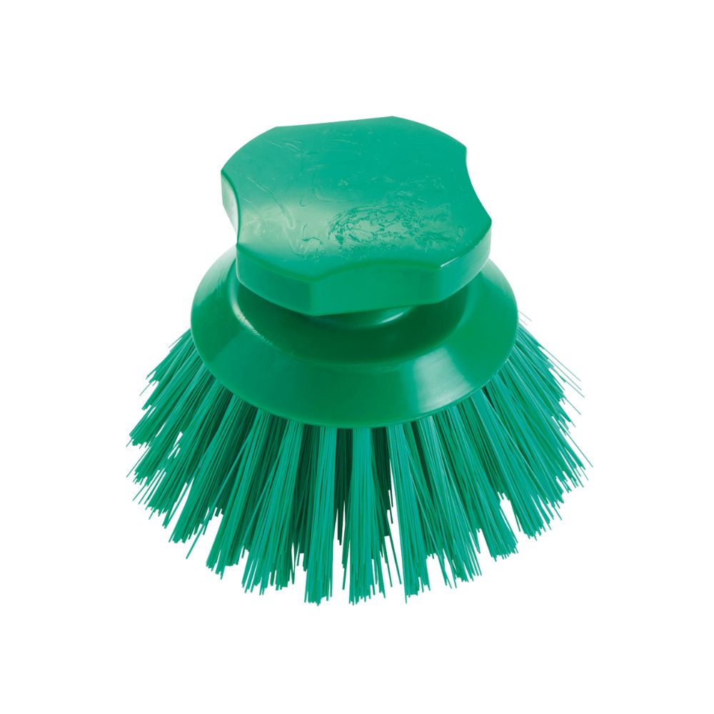 Haug Knopfbürste 90 x Ø120 mm plnofarebná od Haug Bürsten KG je zelená drhnúca kefa s pevnými štetinami z PBT a zaoblenou rukoväťou, ktorá zabezpečuje hygienu.