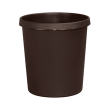 Der Helit Papierkorb mit umlaufendem Griffrand, braun (18 Liter), ist ein schlichter, runder, dunkelbrauner Kunststoff-Abfallkorb von Helit mit leicht ausgestelltem Rand, abgebildet auf weißem Hintergrund.