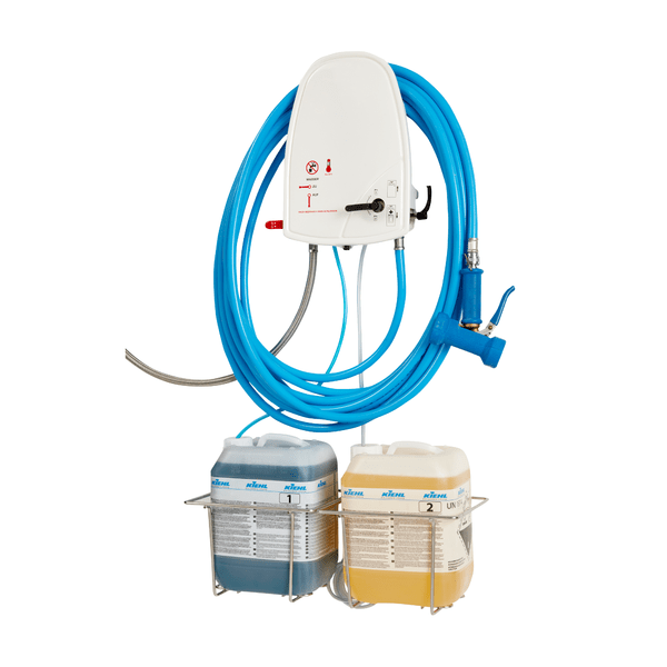 Jednotka na čistenie a dezinfekciu Kiehl ARCANTEC 25 od Johannes Kiehl KG je nástenná jednotka s 25 m modrou hadicou, striekacou pištoľou a dvoma držiakmi na chemikálie. Ideálna pre hygienické čistenie, dodávka: 1 kus.