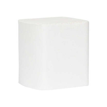 Jednoduchá biela kocka so zaoblenými hranami, ktorá pripomína Hostess™ NATURA toaletný papier systém jednotlivých listov (32 balení x 500 listov, Biela) od Kimberly-Clark GmbH, na bielom pozadí.