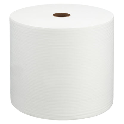 Veľká rolka WypAll® X70 PowerClean v bielej farbe od Kimberly-Clark GmbH pozostáva z 1 rolky s 870 listami a hnedým papierovým jadrom, ktoré je zobrazené na bielom pozadí - ideálna na priemyselné čistenie.