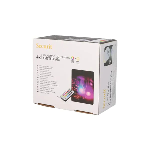 Papstar Securit® 4 LED čajové sviečky náhradné balenie Ø 4 cm x 5 cm "Amsterdam" doba svietenia 12-40 hodín