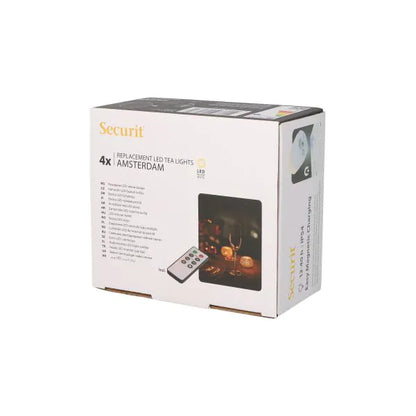 Papstar Securit® 4 LED čajové sviečky náhradné balenie Ø 4 cm x 5 cm "Amsterdam" doba svietenia 12-40 hodín