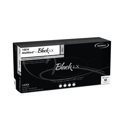 MaiMed-Black LX PF jednorazové latexové vyšetrovacie rukavice, bez púdru, 100 kusov/balenie