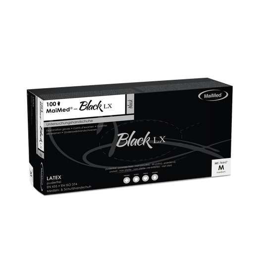 MaiMed-Black LX PF jednorazové latexové vyšetrovacie rukavice, bez púdru, 100 kusov/balenie