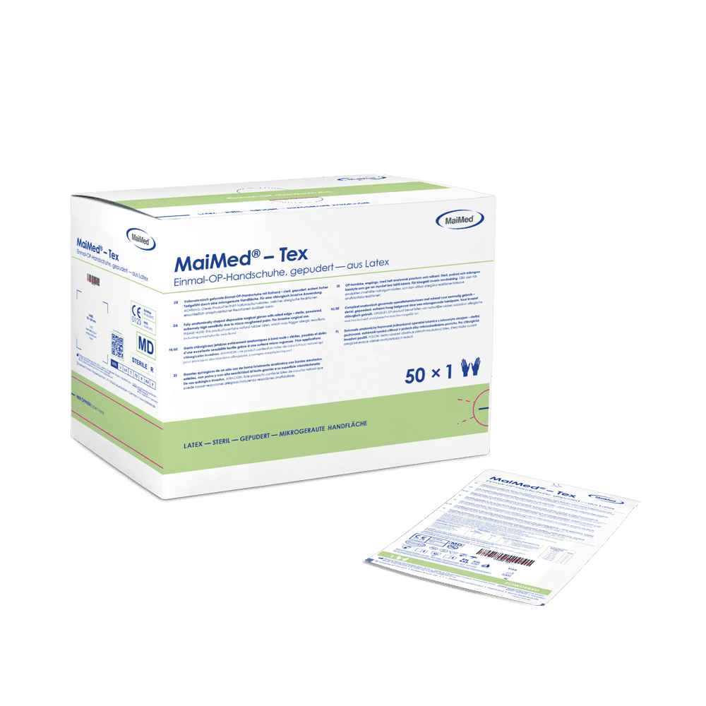 MaiMed-Tex sterilné, jemne pudrované latexové chirurgické rukavice 50 párov/krabička