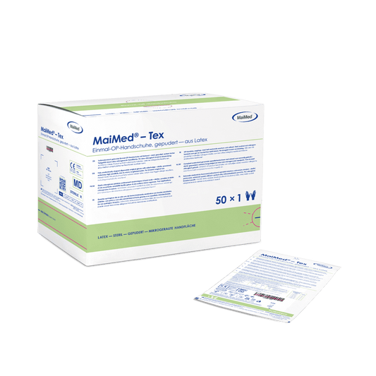 MaiMed-Tex sterilné, jemne pudrované latexové chirurgické rukavice 50 párov/krabička