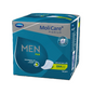 Eine Schachtel Hartmann MoliCare® Premium MEN PAD Einlage - 14 Stück, mit anatomischer Passform und auslaufsicheren Bündchen. Die Verpackung ist überwiegend blau und enthält Produktinformationen und Bilder.