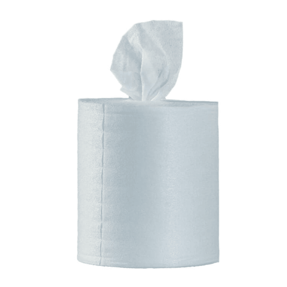 Rolka vlhčených dezinfekčných obrúskov Optimum11 BestWipes s jedným čiastočne odvinutým listom elegantne leží na jednoduchom, bielom pozadí. Bezchybná biela farba zdôrazňuje čistotu a hygienu a robí ich ideálnou voľbou na udržanie hygieny.