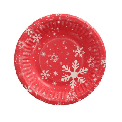 Papierový tanier „Winter Time“ od PAPSTAR GmbH s priemerom 19 cm a výškou 3 cm zobrazuje červené motívy, ktoré sú ozdobené rôzne veľkými bielymi snehovými vločkami – ideálna voľba pre zimné oslavy. Jemne riasené okraje poskytujú štruktúrovaný vzhľad a zároveň sú ako FSC-certifikovaný produkt udržateľné. Dostupné v baleniach po 50 kusov.