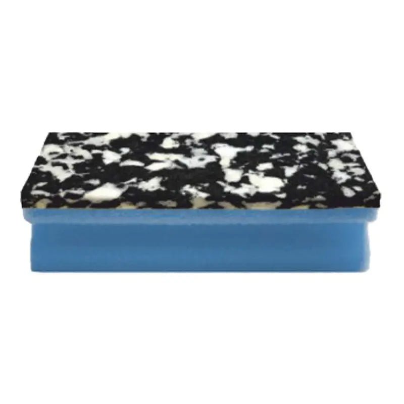 Arcora PU-PAD HUBKA (150 x 70 x 45 mm) od Arcora International GmbH má obdĺžnikovú modrú PU-penovú základňu a čierno-bielu škvrnitú drhnúcu plochu, ktorá je zobrazená na jednoduchom bielom pozadí. Balenie obsahuje 10 hubiek.
