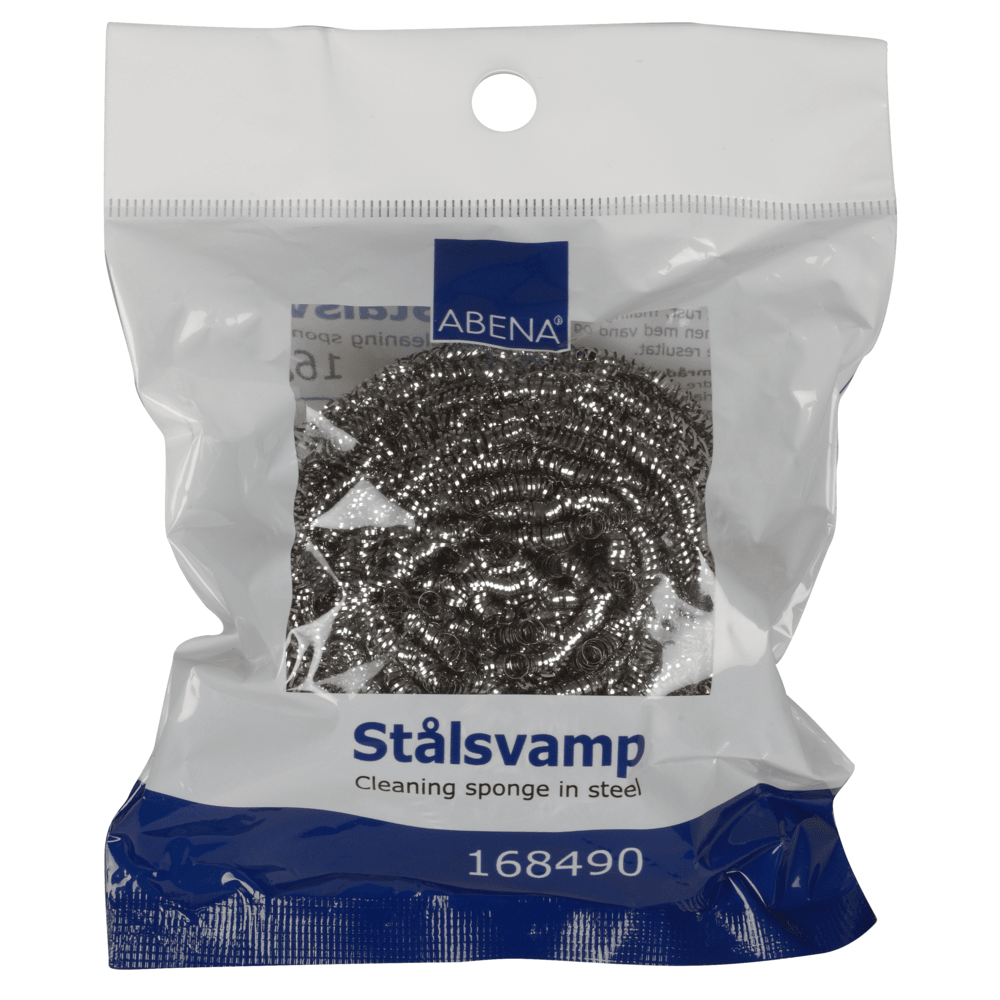 40g nerezová špirála (balenie 10 kusov), číslo produktu 168490, od spoločnosti Abena Re-Seller GmbH. Jasné modré balenie má hore logo značky a propaguje materiál odolný voči hrdzi na čistenie kuchyne.