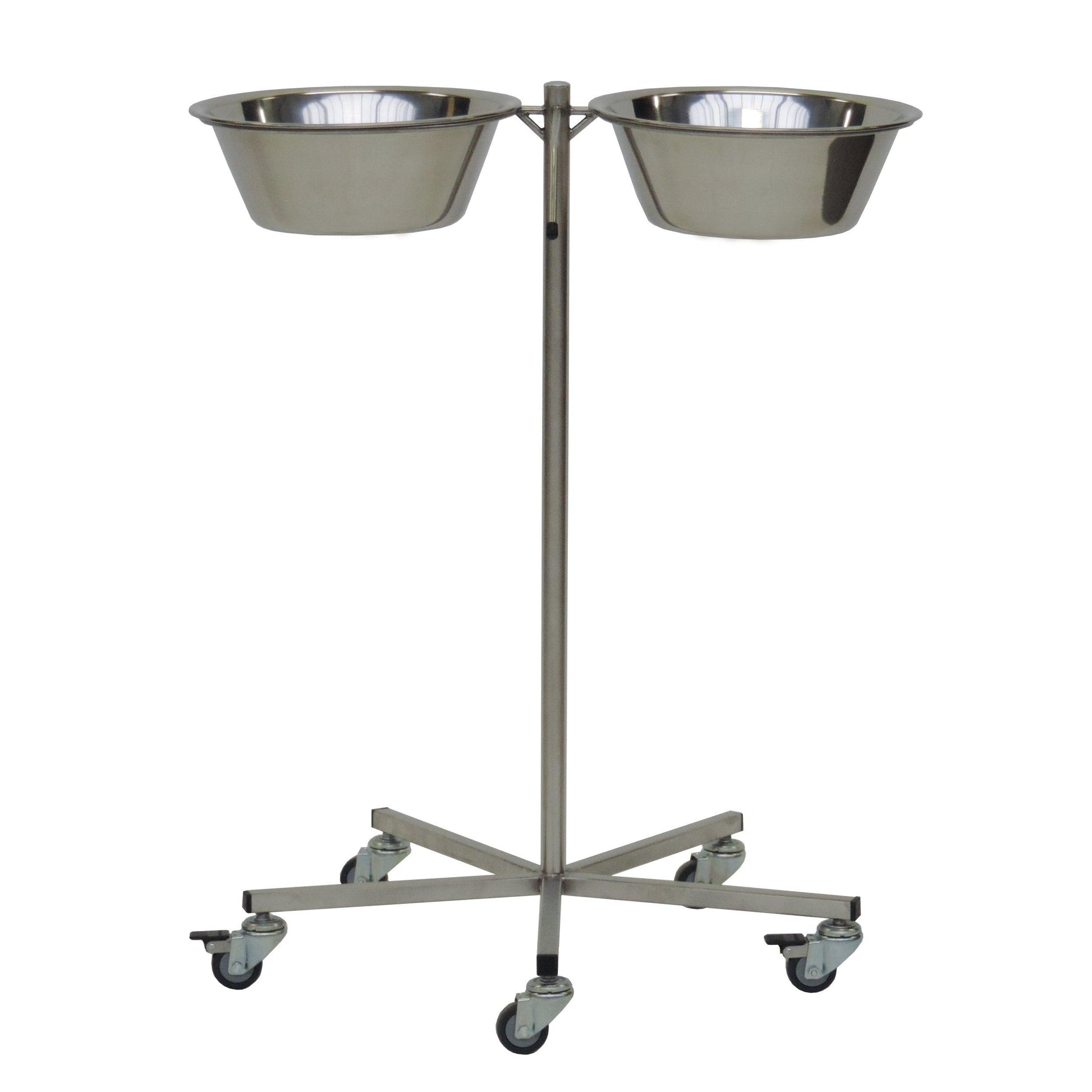 Der Novocal Schalenständer (700 x 600 x 800 mm) aus Edelstahl bietet zwei runde Schalen und steht auf einer stabilen Basis mit fünf Leichtlauflenkrollen - perfekt für Gastronomie und maximale Mobilität.